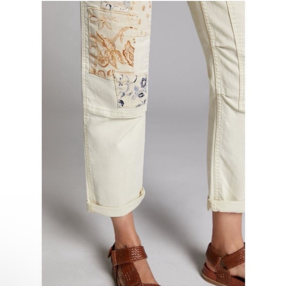 Anthro Pilcro The Wanderer Utility Jean Toile patch Ivory Cargo pants 27 jeans - Picture 6 of 16
